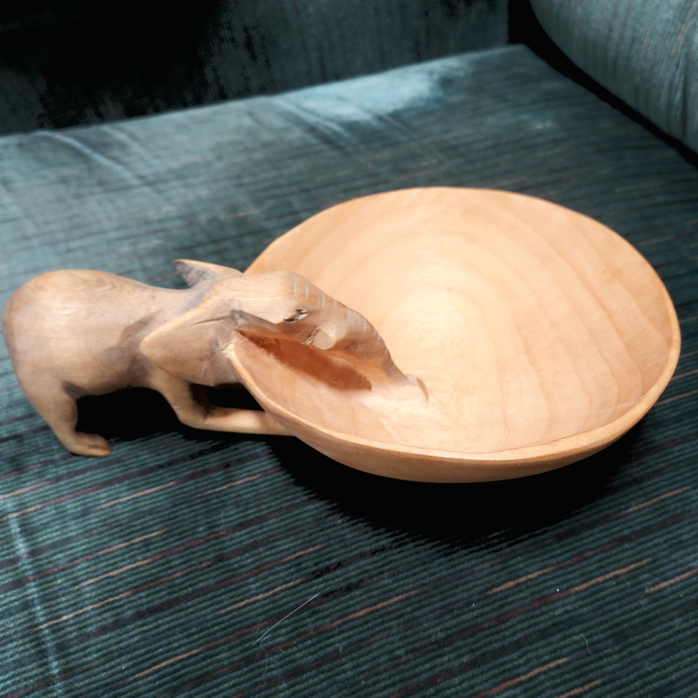 Unique Handcarved Wooden Elephant Bowl